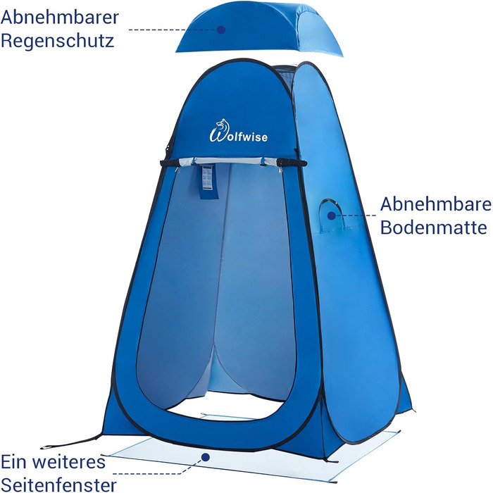 Намет для душу WolfWise з підлогою, для кемпінгу та пляжу, сріблясте покриття, UV-захист 50+, водонепроникний, з вікнами, 190 x 120 x 120 см