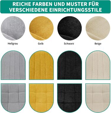 Набір з 4-х оббитих стільців для їдальні з тканини льон та чорними металевими ніжками, смугастий дизайн, для їдальні, вітальні, спальні, кухні, рецепції, сірий