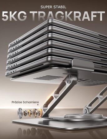 Підставка для ноутбука Lamicall, регульована - 360° обертання, складна, алюмінієва - для столу/офісу, універсальна ергономічна підставка для Macbook Pro Air, 10-17,3' - срібна