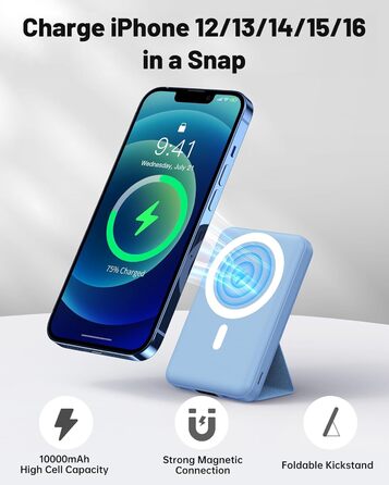 Складаний магнітний павербанк Yiisonger 10000 мАг, швидка зарядка 22,5 Вт, MagSafe для iPhone, світло-блакитний
