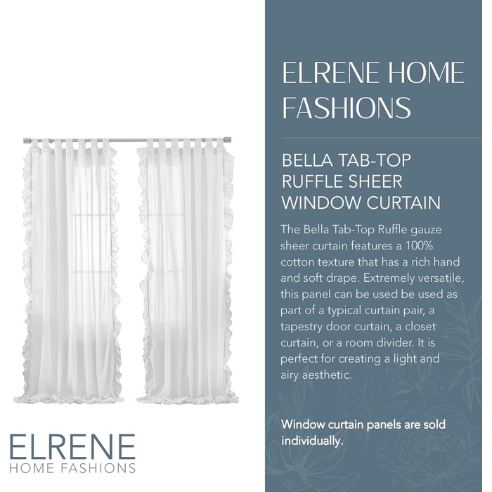 Прозора штора Elrene Home Fashions Bella Ruffle, 52 x 84', ніжно-рожева, 1 упаковка