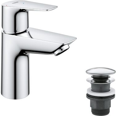 Змішувач для ванної кімнати Grohe StartEdge, економічний, холодна вода в середній позиції, з Pop-Up зливом, 3в1 інструмент, проста установка, хром, 23900001, S-Size, Push-Open, EcoJoy