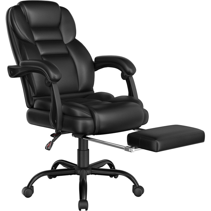 Ергономічне крісло Yaheetech для офісу, шезлонг з підставкою для ніг, комп'ютерне крісло з регульованими підлокітниками, висока спинка, регульована висота, для офісу, біле (чорне)