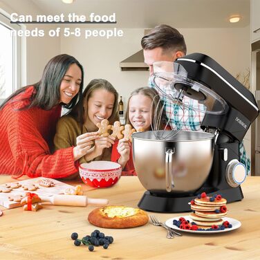 Кухонна машина 9.5л з планетарним міксером, 1500W, DOBBOR, з набором насадок (міксер, гак для тіста, вінчик), захист від бризок, 7 швидкостей, чорний колір