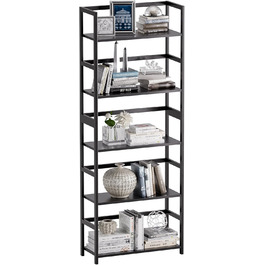 Багатоярусна полиця для книг, індустріальна з бамбуковим каркасом, дерев'яна полиця-вітрина для дому та офісу, органайзер для зберігання, рустикальний коричневий (чорний)