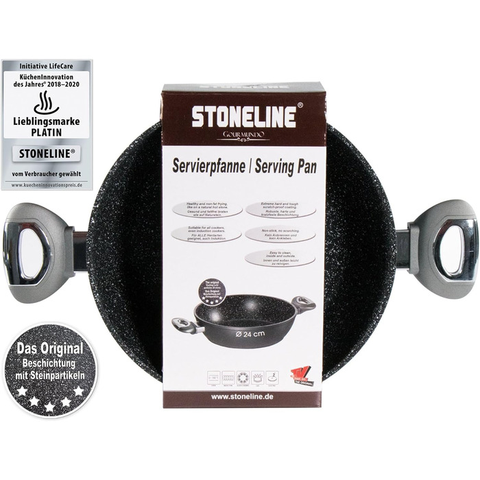 Сковорода для подачі STONELINE Gourmundo, Ø 24 см, підходить для індукції, антипригарне покриття з частинками справжнього каменю 24 сантиметри Сірий