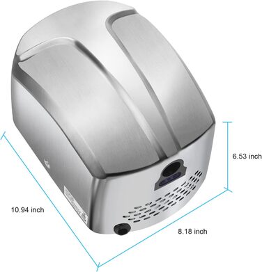 Електричний сушар для рук QL автоматичний з HEPA-фільтром, нержавіюча сталь, настінний, 1150W, срібний