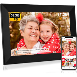 Цифровий фоторамка Frameo WLAN 32GB, 10.1 дюйми, HD 1280*800 IPS сенсорний екран, автоматичне обертання, підтримка Frameo App (білий/чорний)