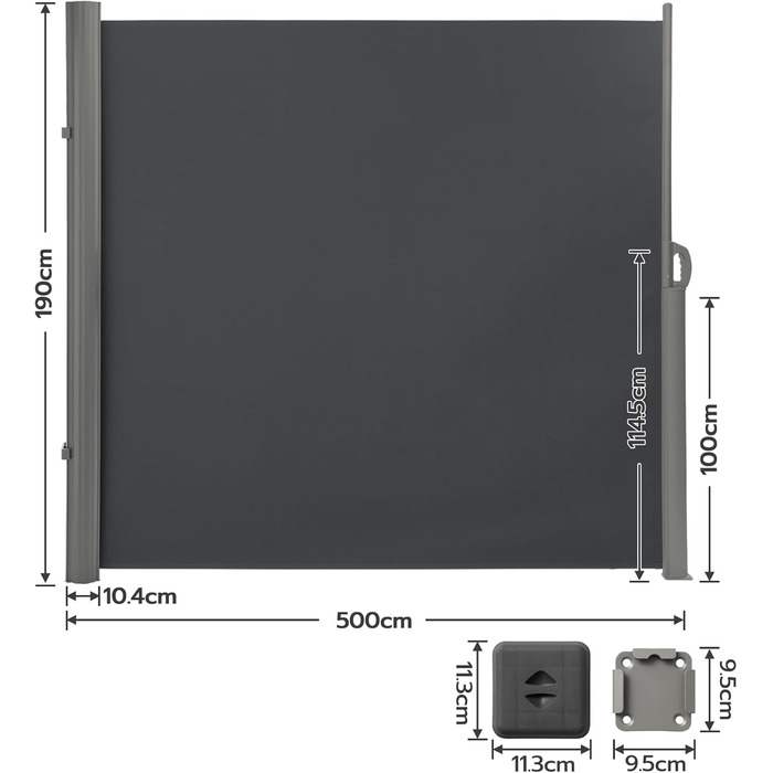 Бічна маркіза LARMNEE 190x500 см антрацит, висувна, захист від сонця та сторонніх поглядів, рулонна штора для балкона, тераси, саду