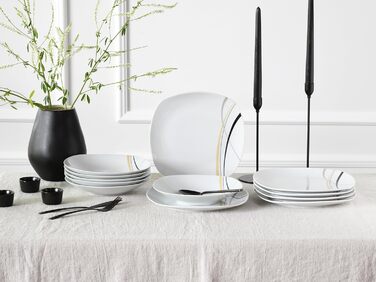 CreaTable Серія Square City Line: 18-частинний набір посуду для 6 осіб (12 тарілок), кавовий сервіз з порцеляни, придатний для миття в посудомийній машині та використання в мікрохвильовій печі, преміум-якість