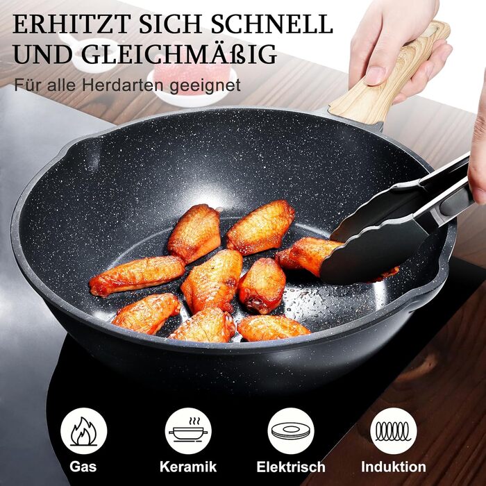 Сковорода з високим бортиком GiPP, 30 см, з кришкою, керамічне антипригарне покриття, 4.3 л, для всіх типів плит, білий (сірий), без PFOA/PFOS