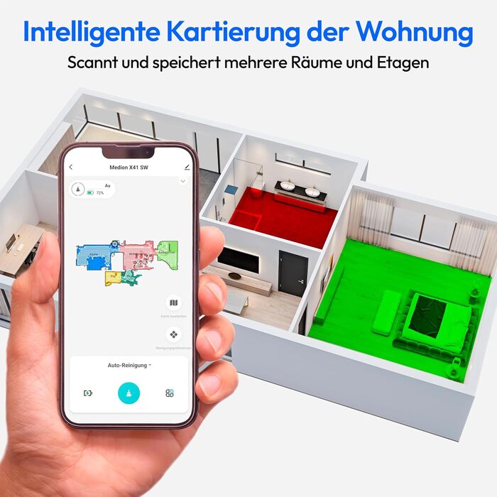 Робот-пилосос MEDION X41SW+ з док-станцією, лазерною навігацією та функцією миття підлоги. Потужність всмоктування 8000Pa, 2-в-1, створення точних карт, зони заборони, підтримка декількох поверхів