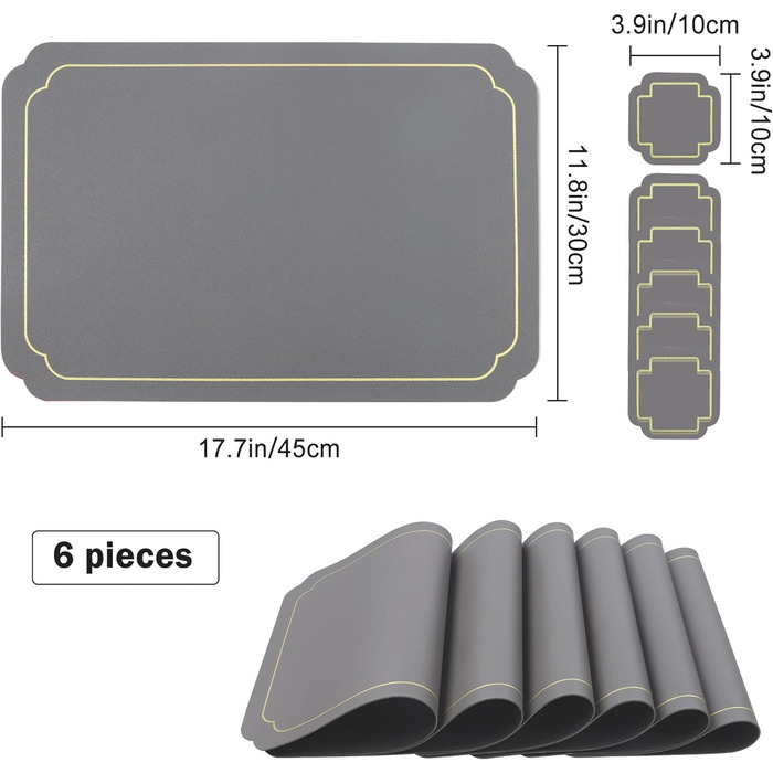 Набори підставки під гаряче Fanquare, 6 шт., зелені, прямокутні, з екошкіри, з золотим кантом. Стійкі до тепла, миючіся, неслизькі підставки для столу для кухні та обіднього столу, декору для весілля. Розмір 45*30 см, зелені (45*30 см, темно-сірий)