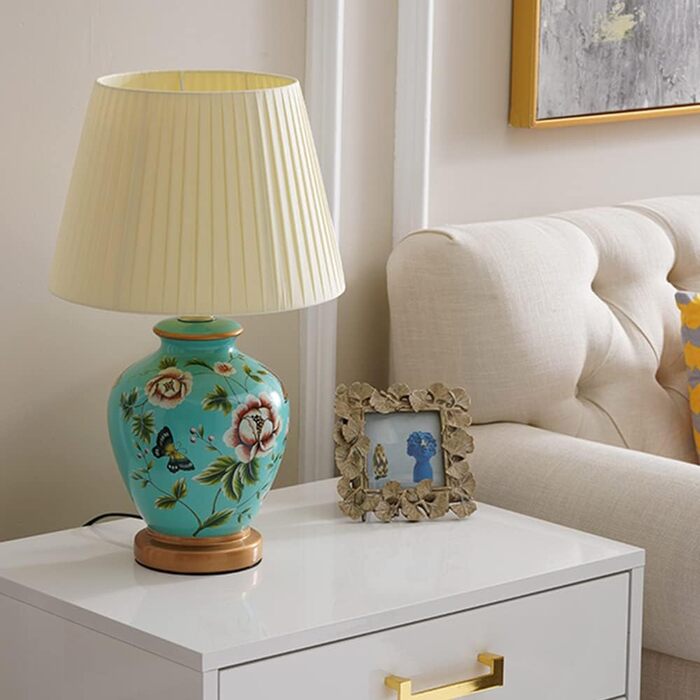 Керамічна настільна лампа Mengjay: нічник, лампа для читання, декор, білий/блакитний