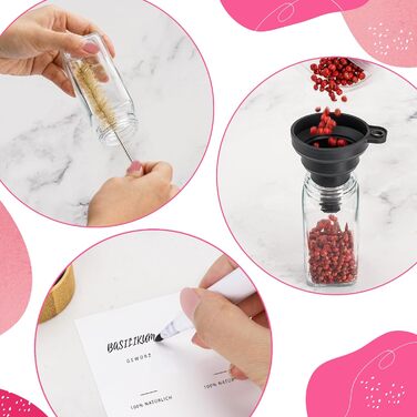 Набір баночок для спецій з дозатором [24 x 120 мл] з етикетками | Баночки для спецій з бамбуковими кришками, органайзер для зберігання, 24 шт.