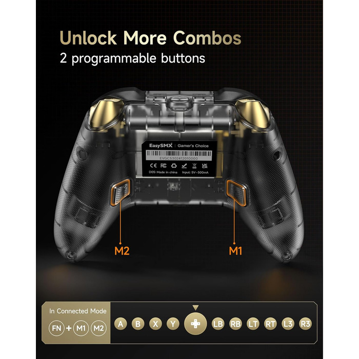 EasySMX D05 PC контролер з док-станцією: бездротовий геймпад з Хол-ефектом для ПК/Switch/Android, чорний та золотий