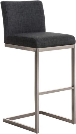 Барний стілець Paros з нержавіючої сталі, тканинне сидіння, з підлокітниками та підставкою для ніг, темно-сірий