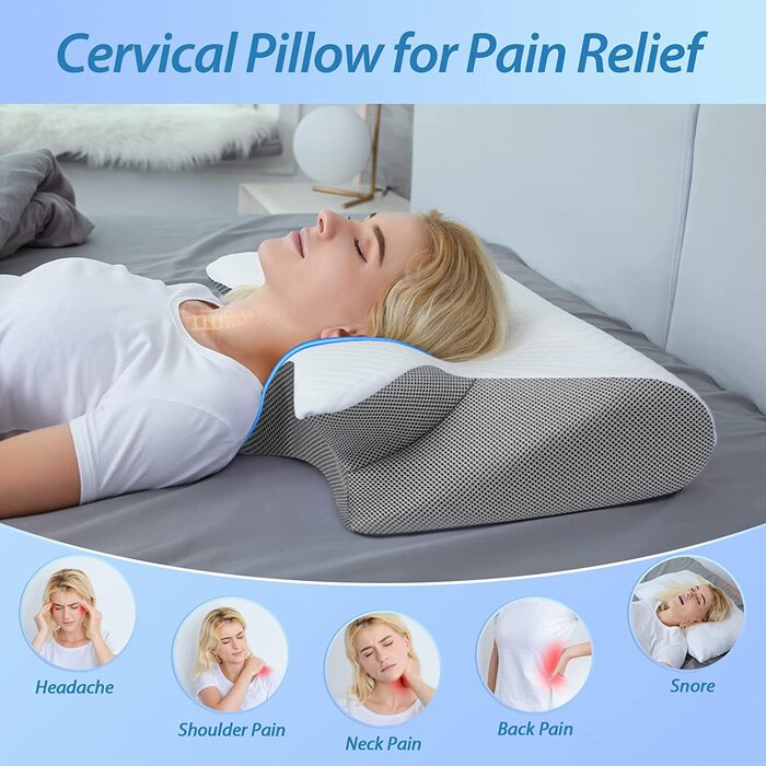 Ортопедична подушка HOMCA 2 в 1 з memory foam для сну на спині, боці та животі, 60x40x12/14 см, сіра