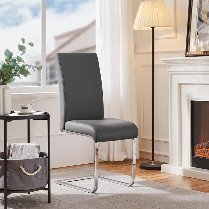 Набір з 2-х крісел для їдальні Yaheetech з м'яким сидінням, штучна шкіра, металевий каркас, сірий (135 кг)