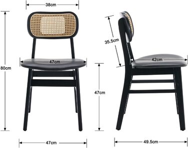 Набір крісел Wahson Rattan з 2 шт. , ретро крісла для їдальні/вітальні, ніжки з масиву дерева, чорний