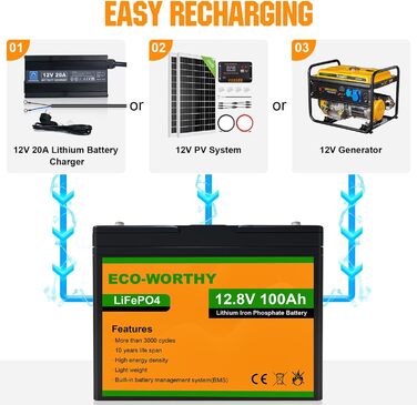 Акумуляторна батарея LiFePO4 100Ah 12V із захистом від низьких температур BMS і 3000-15000 циклів, літієва батарея 1280 Втгод для автофургону, сонячної панелі, сонячної системи