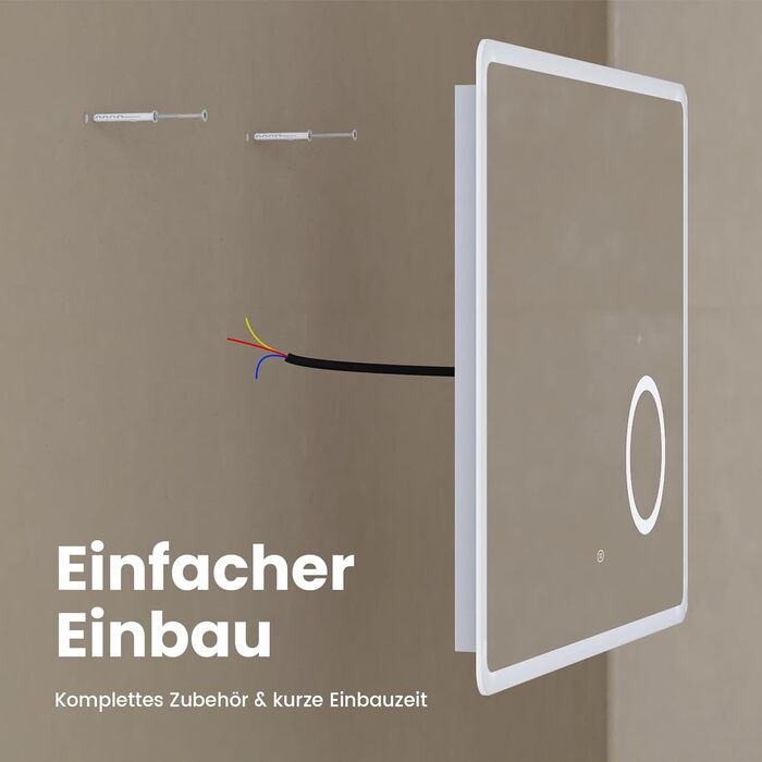 Дзеркало для ванної кімнати EMKE з підсвічуванням 100x60 см, LED, 3x косметичне дзеркало, 6500K, сенсорне, IP44, енергозберігаюче