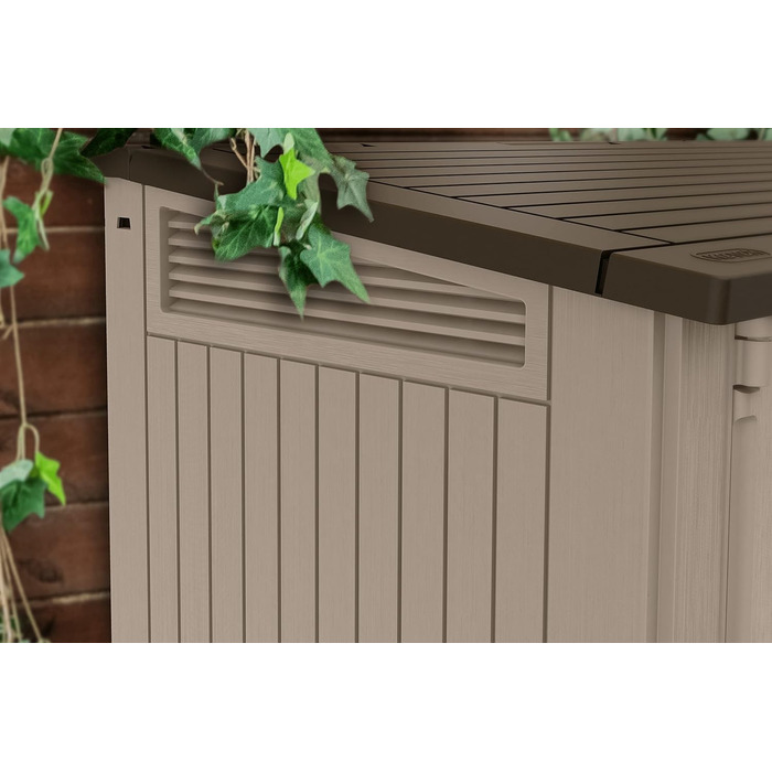 Мультифункціональний ящик для сміття Keter Store-it-Out Midi 845 л, 130x74x110 см, поліпропілен, сірий/чорний, захист від УФ, водонепроникний, з можливістю замикання