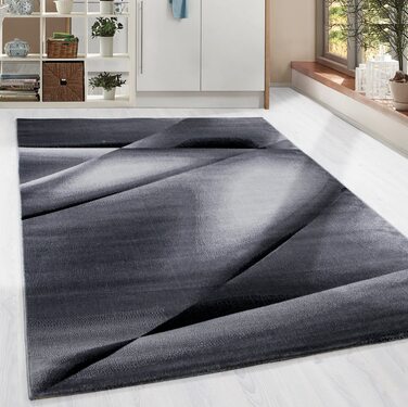 Домашній килим з коротким ворсом Абстрактний дизайн висота ворсу для вітальні 12 мм висока обробка м'який прямокутний бігун Розмір120x170 см (120x170 см, чорний)