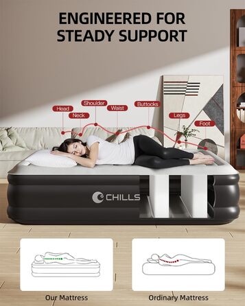 Надувне ліжко CHILLSUN® для 2 осіб, 203x152x46 см, з електричним насосом, водонепроникне, для кемпінгу та гостей