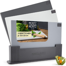 Набір з 3 дерев'яних обробних дощок Moritz & Moritz - 32 x 22 см, сірий, з підставкою, для кухні, можна мити в посудомийній машині
