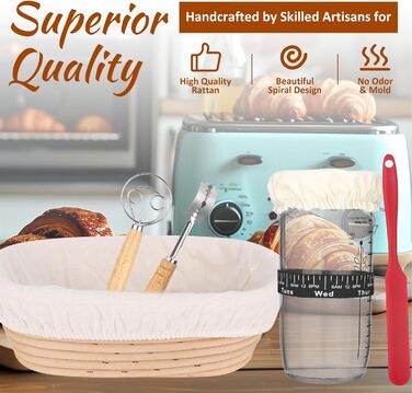 Набір для бродіння та випікання хліба: корзинка 25 см, набір 7 предметів, скляна тара 700 мл, 100% натуральний ротанг