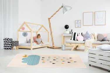 Килимок Domdeco Baby & Children's Rug YLVIE, висотою 7,5 мм з коротким ворсом, з мотивом птаха та хмари, для дитячої/дитячої/ігрової кімнати, з синтетичних волокон, бежевий 120x170см Бежевий 120 x 170 см