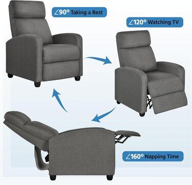 Крісло-релакс Yaheetech з регульованим нахилом, штучна шкіра, для вітальні, спальні, домашнього кінотеатру (сірий)