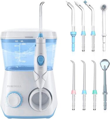 Електричний ірригатор для порожнини рота TUREWELL з 10 рівнями тиску та 8 насадками, IPX7, 600 мл, для дому (відбілювання)