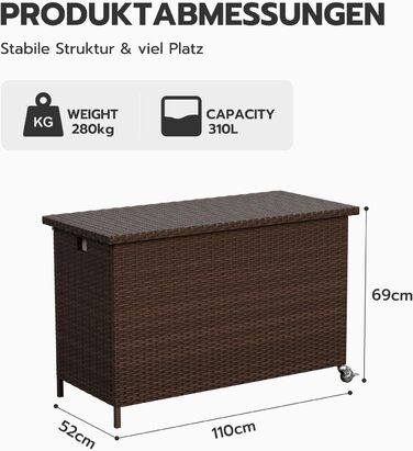 Водонепроникний садовий ящик Amopatio Gartenbox 480л з поліротангу, металевий з колесами та газліфтом для саду, балкону - коричневий