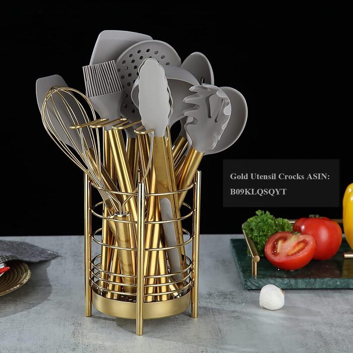 38-ти елементний набір кухонного посуду з силікону з підставкою для інструментів, силіконовими головками та нержавіючою ручкою, кухонні аксесуари, набір кухонних інструментів (сріблястий)
