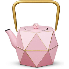 Чавунний чайник Toptier, чавунний японський чайник із захистом від нагріву, чайник зі знімним ситечком зі знімним фільтром для розсипного чаю, 30 унцій(900 мл), зелений(рожевий), із захистом від нагріву на плиті, з алмазним дизайном, для розсипного чаю, 30 унцій (900 мл), зелений (рожевий)