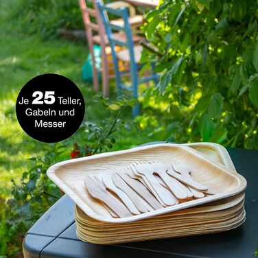 Набір тарілок Moritz & Moritz одноразові 25 шт зі столовими приборами з пальмового листя