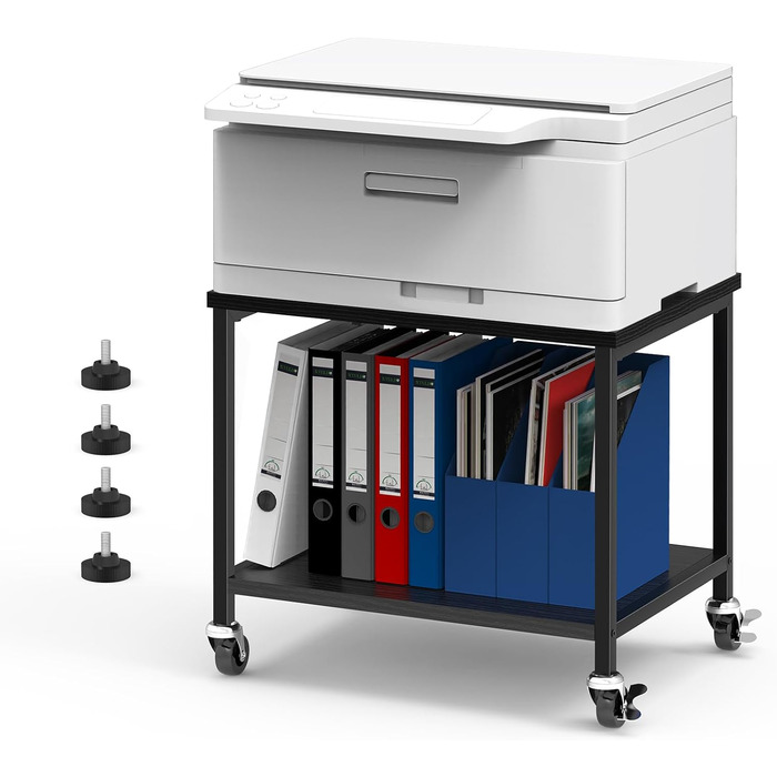 Підставка для принтера Smusei біла, 2-рівнева, з роликами, дерев'яна, для офісу, дому, школи, 42 x 30 x 35 см