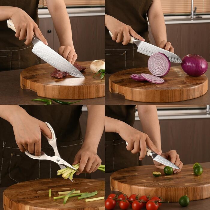 Набір кухонних ножів NANFANG BROTHERS Profimesser Damaskus 5 шт. з дерев'яним блоком. Ножі з дамаської сталі, кухонні та для приготування їжі.