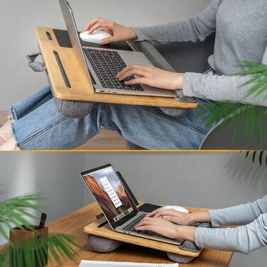 Підставка для ноутбука RICOO з подушкою XXL, бамбукова підставка для ноутбука з підкладкою для миші, Lapdesk для дивана/ліжка, LA0035 (Бежевий)