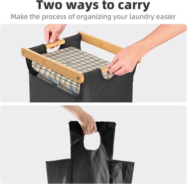 Кошики для білизни з сортуванням 3x40л, з висувними кишенями та роликами (Чорний/Білий)