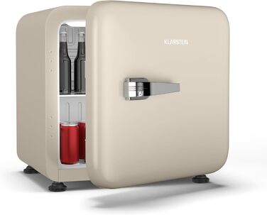 Міні-холодильник Klarstein Audrey Evo 68L: Ретро-дизайн, тиха робота 40 dB, компресор, регульовані ніжки, двері, що відкидаються, для спальні та офісу (43 L, Енергоклас E, кремовий)