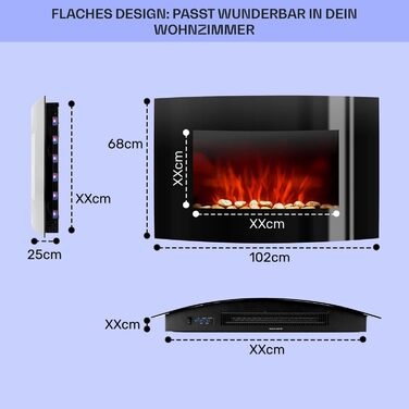 Електрокамін Klarstein Bormio S Smart, 1900 Вт, електричний обігрівач для вітальні, LED-імітація полум'я, з термостатом, таймером і пультом, чорний