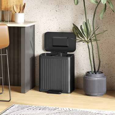 Відро для сміття з роздільними відсіками, 2 відсіки по 20 літрів, ефективне сортування сміття, з педальним механізмом, матеріал: пластик та метал, колір: чорний