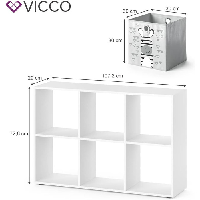 Полиця дитяча Vicco, біла, 72 x 107 см з 6 відкидними коробками біла 30x30x30 см (6 шт. в упаковці)