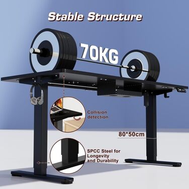 Електричний регульований стіл Airfish з USB-C зарядкою, кабелеуправлінням та 3 рівнями пам'яті (білий, чорний) 200 x 80 см