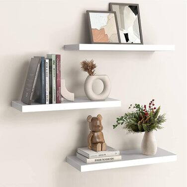 Набір полиць настінних OUDIE білі (3 шт), плаваючі полиці для вітальні, кухні, спальні, офісу, коридору 15x40x1.5 см