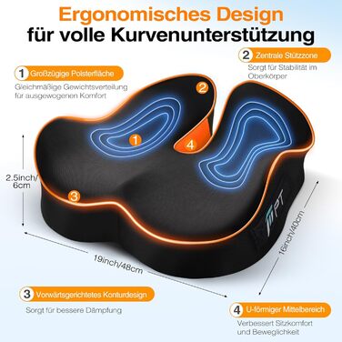 Ергономічна подушка для сидіння з Memory Foam для офісного крісла та авто, подушка для офісу, авто та дому, знімний чохол, протиковзаюча поверхня, розмір M (60–85 кг) (L-Extra Fest (110–140 кг))