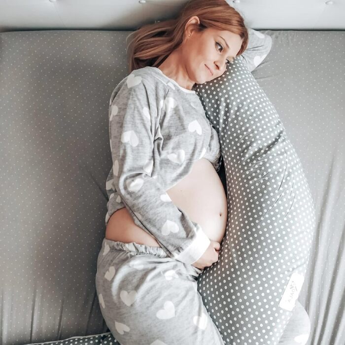 Подушка для годування KOALA BABYCARE XXL Подушка для вагітних Бічна подушка для сну зі 100 бавовняним чохлом - Сертифікований медичний виріб - Позиціонуюча подушка для дорослих - (Сірий - Білий) X-Large Сірий - Білі точки